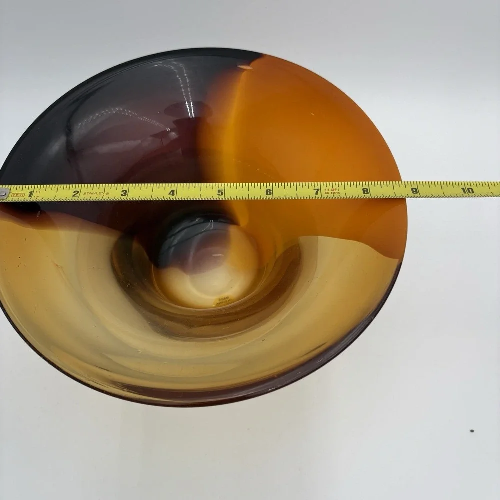 Vintage 1970s Teleflora Tri-color‎ Orange Amber Purple Handblown Glass Bowl Vase